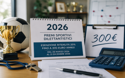 Premi sportivi dilettantistici 2026: esenzione fino a 300 euro senza ritenuta